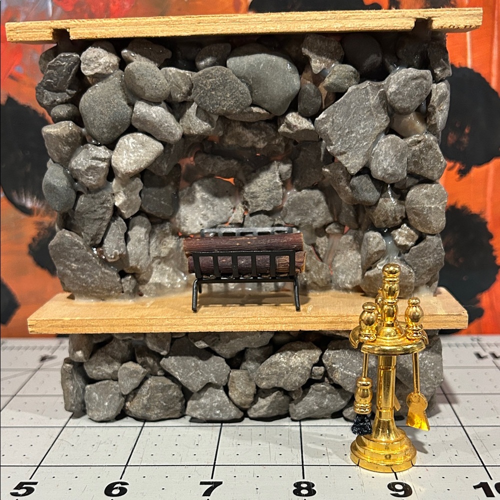 Miniature - Dollhouse Stone Fireplace and Accessories
